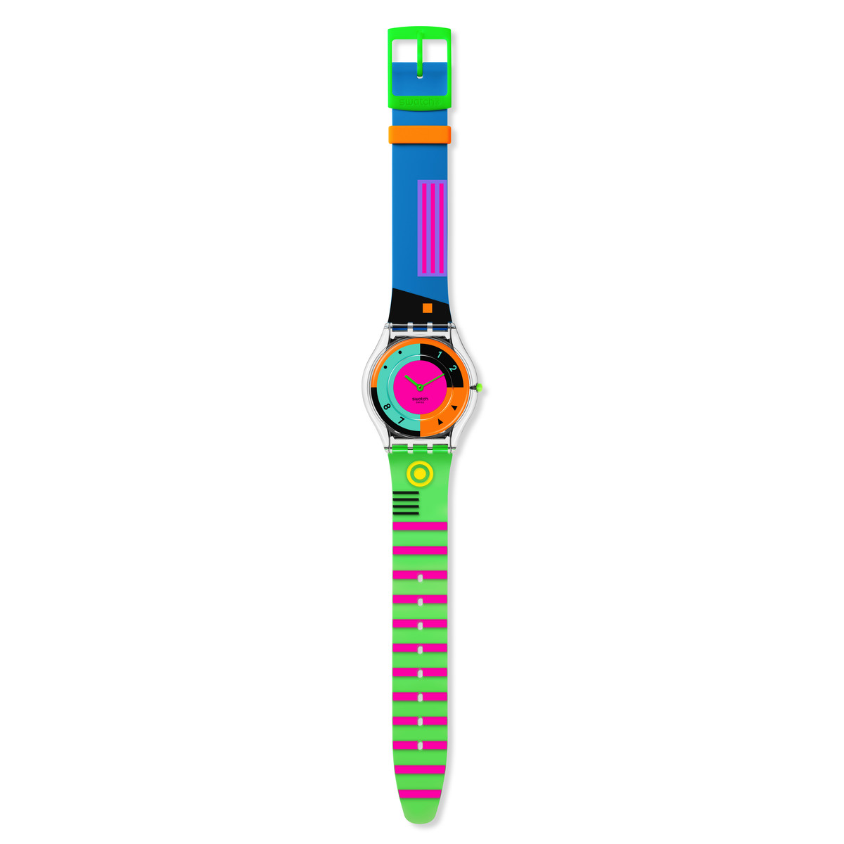 Montre SWATCH femme bracelet silicone multicolore - vue D1