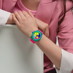 SWATCH mixed pink silicone bracelet watch - view worn 1