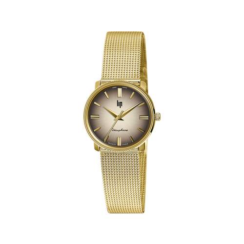 LIP DAUPHINE COLLECTIE dameshorloge bruine wijzerplaat roestvrijstalen armband gouden roestvrijstalen kast, 29mm
