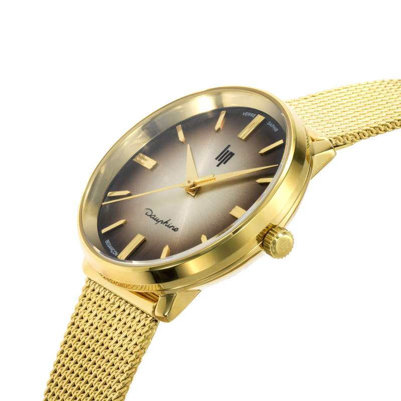 Montre LIP DAUPHINE COLLECTION femme cadran marron bracelet acier doré boiter acier, 29mm - vue D2