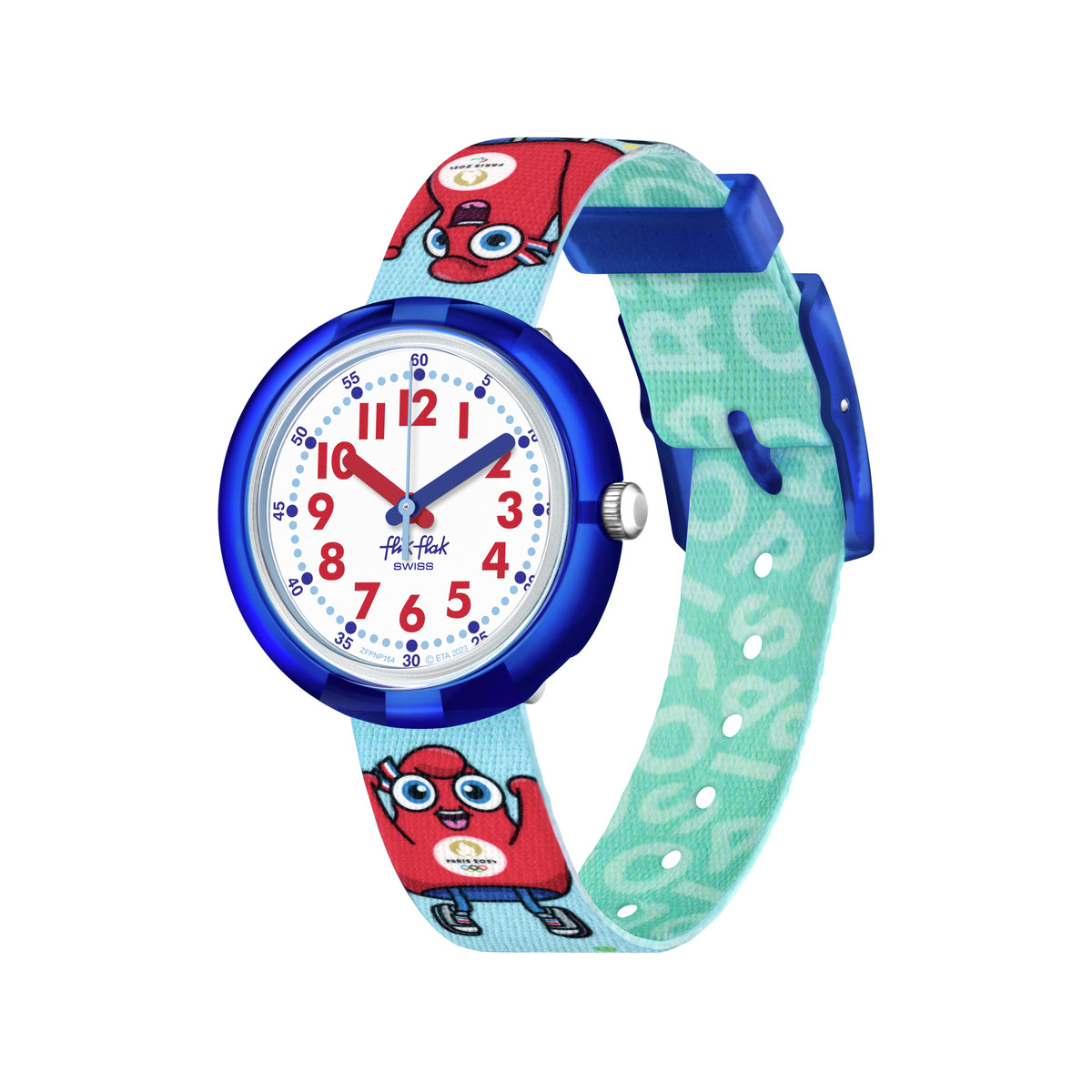 Montre Flik Flak paris 2024 enfant bracelet plastique bleu