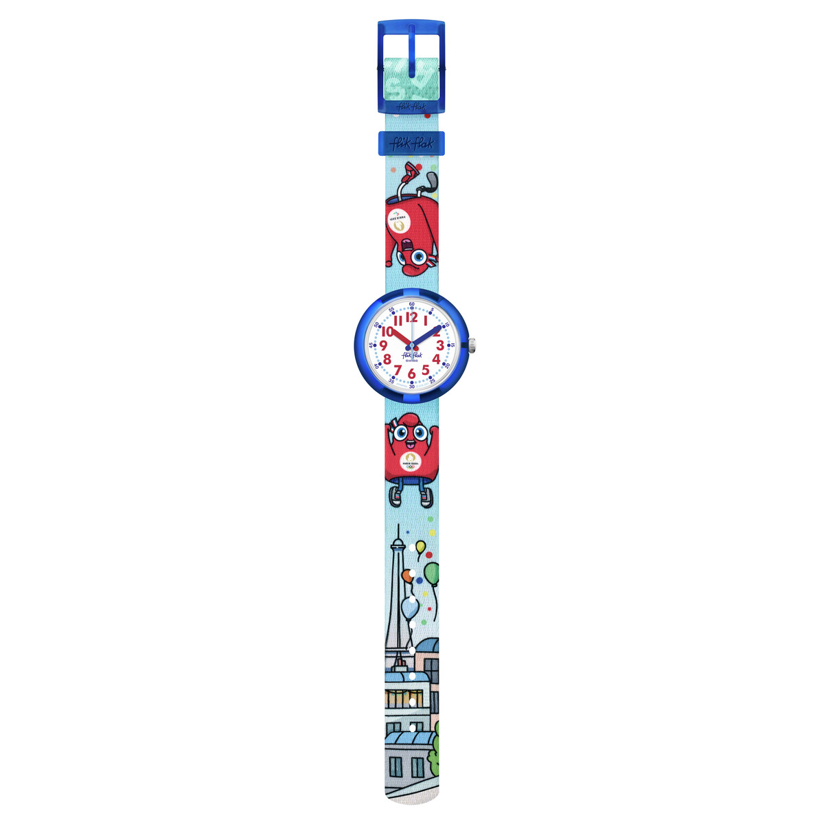 Montre Flik Flak paris 2024 enfant bracelet plastique bleu - vue D1