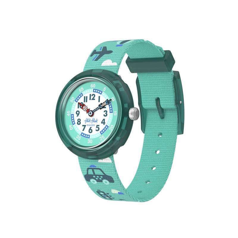 Montre Flik Flak time to discover enfant bracelet tissu vert - vue 1