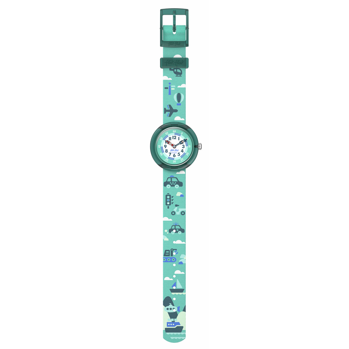 Montre Flik Flak time to discover enfant bracelet tissu vert - vue D1