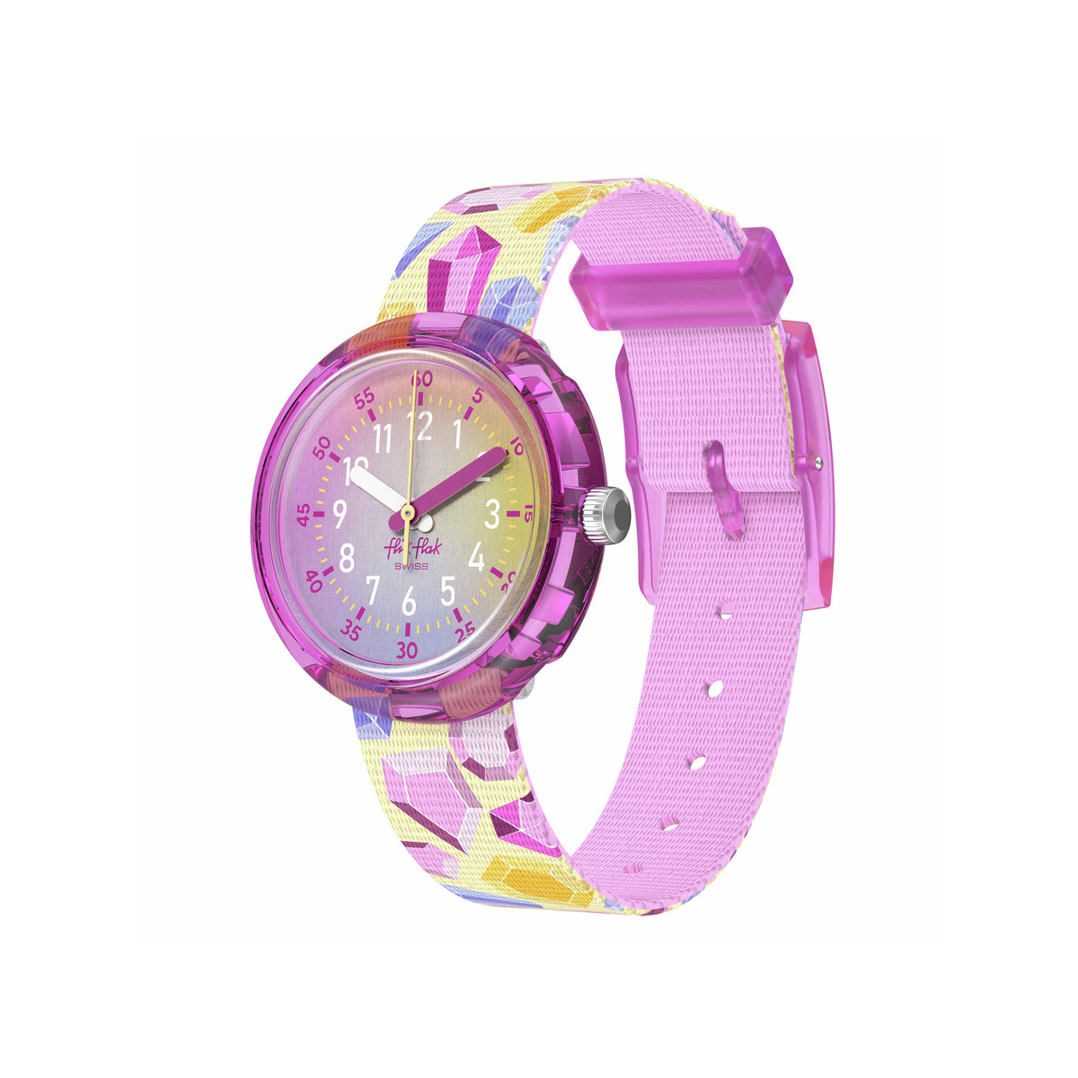 Montre Flik Flak time to discover enfant bracelet tissu jaune