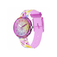 Montre Flik Flak time to discover enfant bracelet tissu jaune