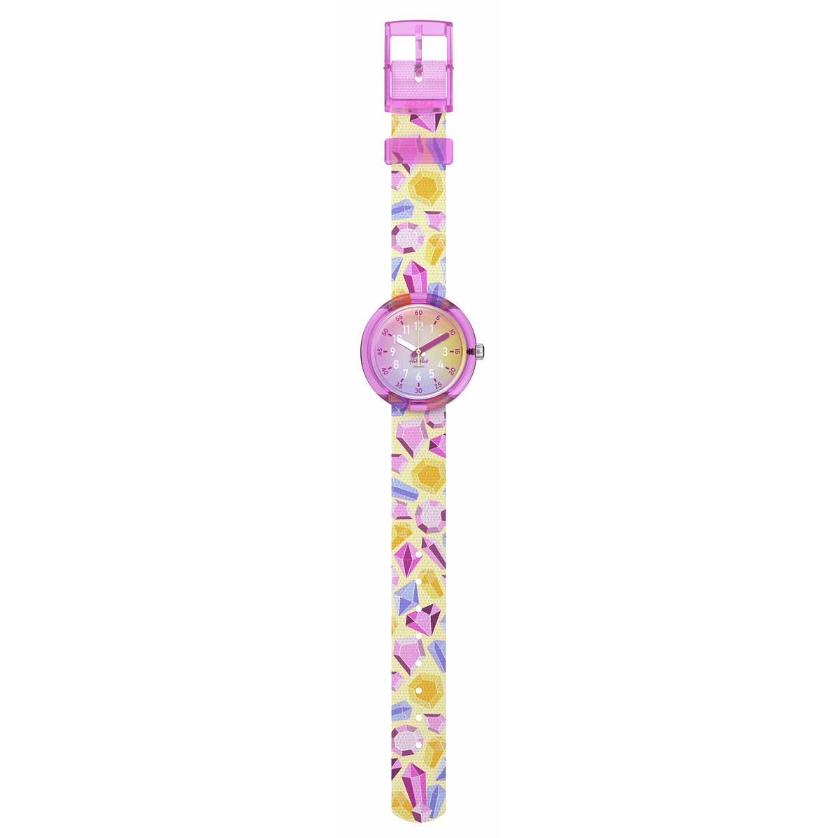 Montre Flik Flak time to discover enfant bracelet tissu jaune - vue D1