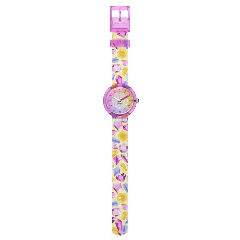 Montre Flik Flak time to discover enfant bracelet tissu jaune - vue D1