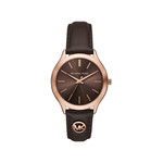 Montre michael kors slim runway femme bracelet cuir marron - vue 1