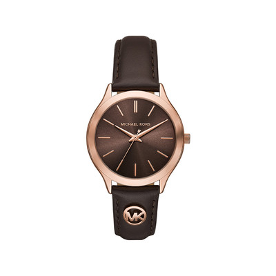 Montre michael kors slim runway femme bracelet cuir marron - vue 1