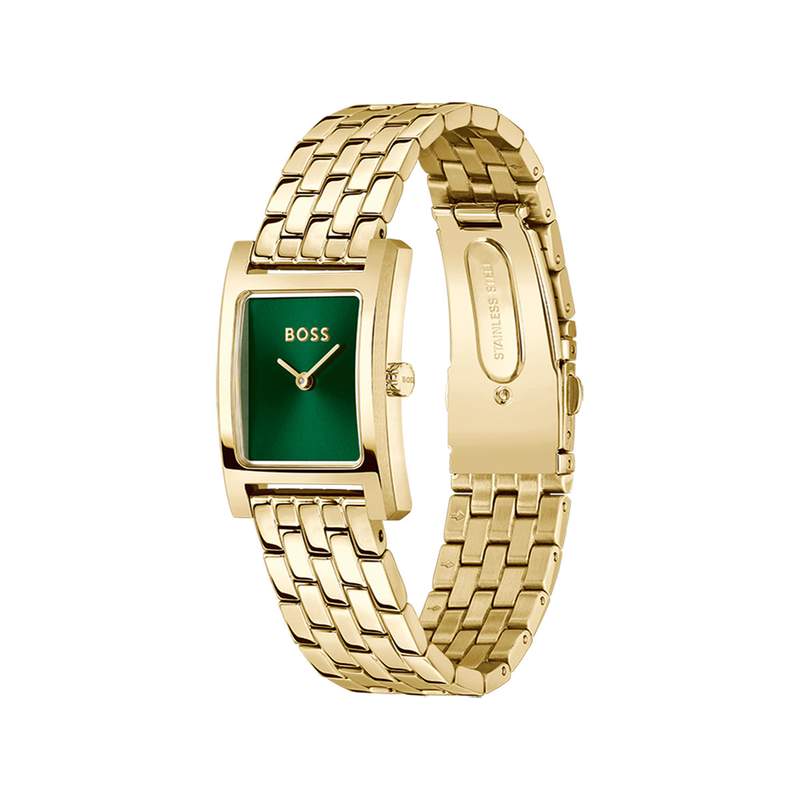 Montre BOSS business femme bracelet acier doré jaune - vue 2