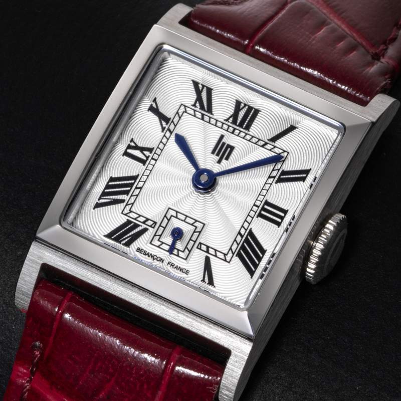 Montre LIP CHURCHILL C18 femme cadran gris bracelet cuir rouge boitier acier - vue D1