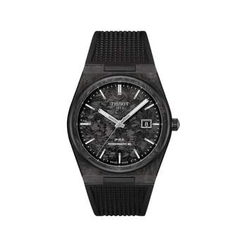 Montre TISSOT prx homme automatique, bracelet synthétique noir, boitier acier carbone forgé