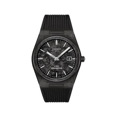 Montre TISSOT prx homme automatique, bracelet synthétique noir, boitier acier carbone forgé - vue 1