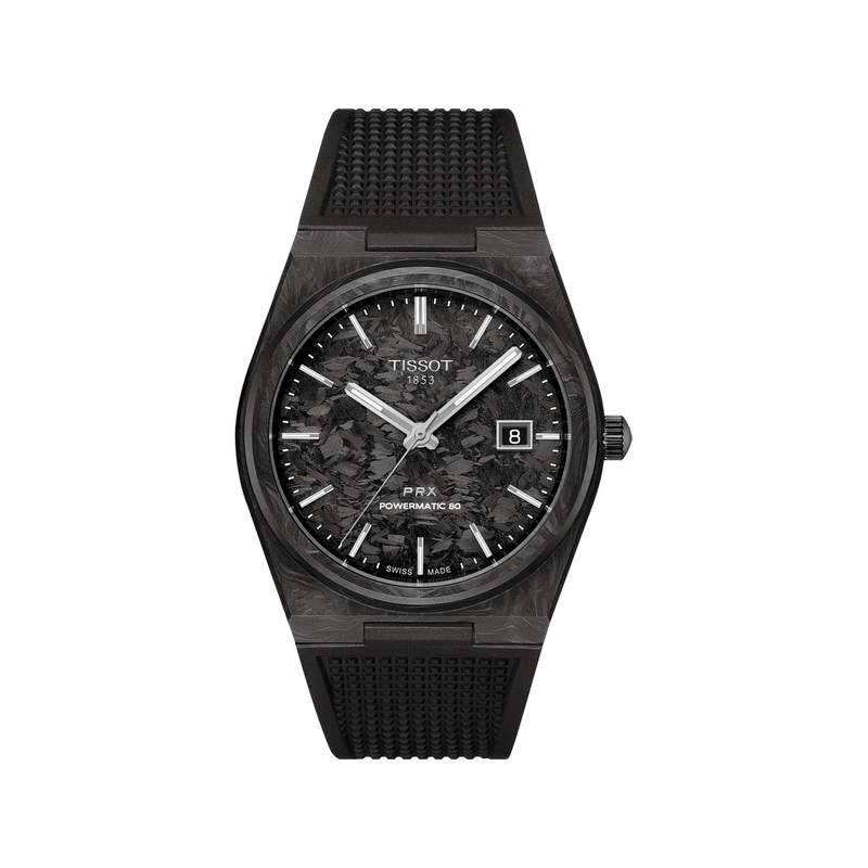 Montre TISSOT prx homme automatique, bracelet synthétique noir, boitier acier carbone forgé - vue 1