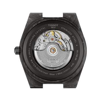 Montre TISSOT prx homme automatique, bracelet synthétique noir, boitier acier carbone forgé