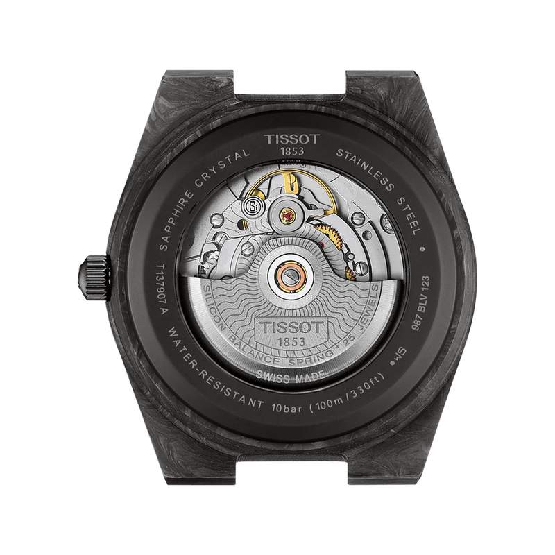Montre TISSOT prx homme automatique, bracelet synthétique noir, boitier acier carbone forgé - vue 3