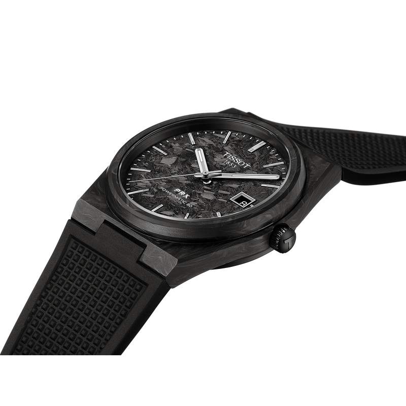 Montre TISSOT prx homme automatique, bracelet synthétique noir, boitier acier carbone forgé - vue D1