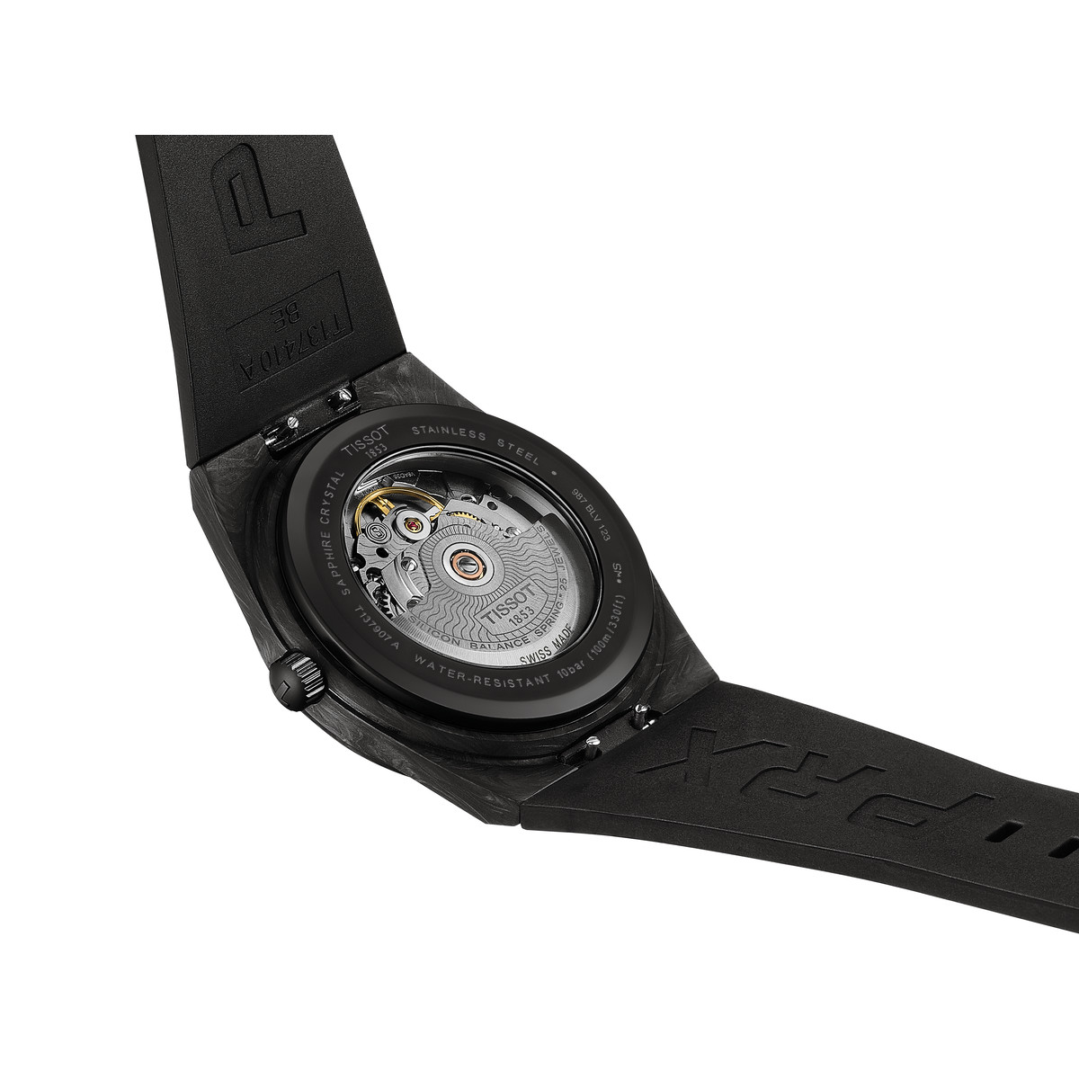 Montre TISSOT prx homme automatique, bracelet synthétique noir, boitier acier carbone forgé - vue D2