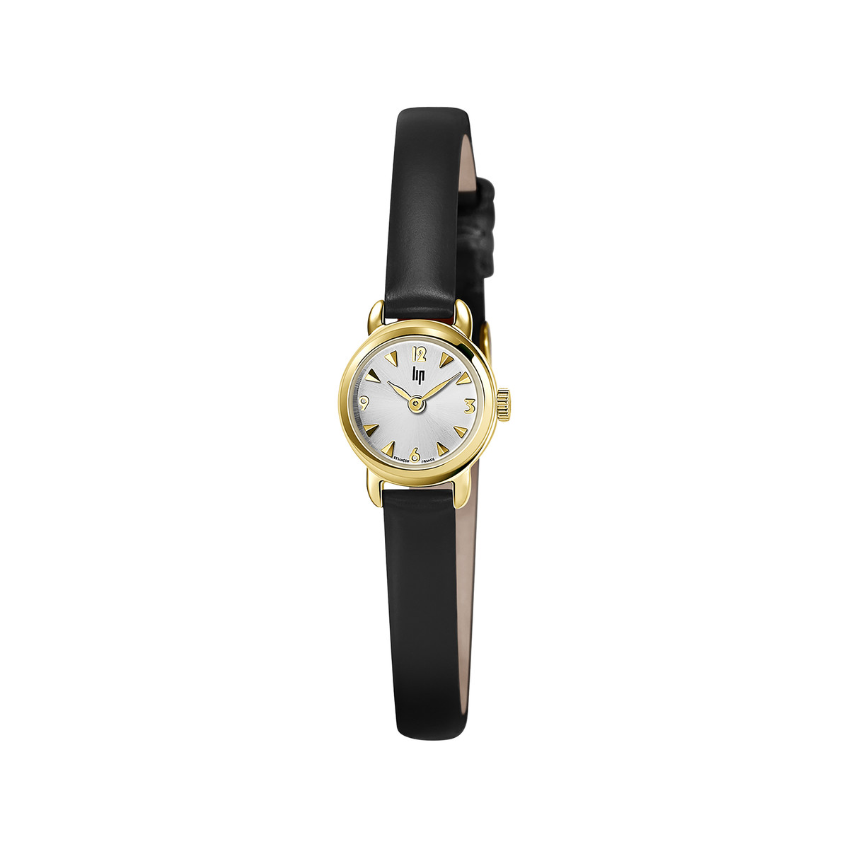 Montre LIP femme analogique, bracelet cuir noir