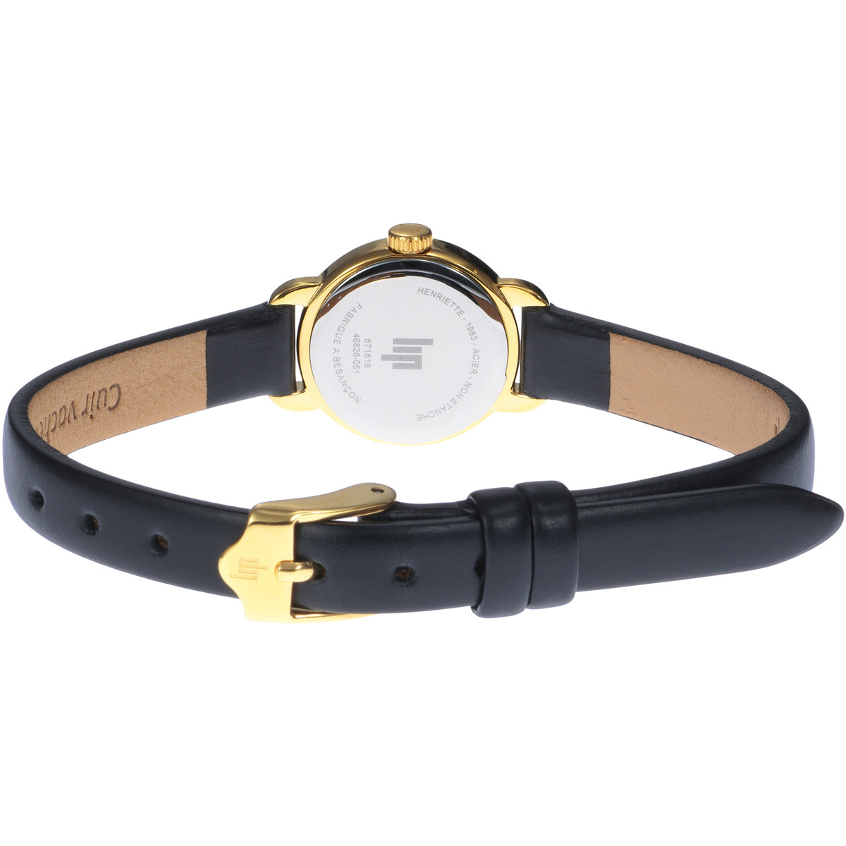 Montre LIP femme analogique, bracelet cuir noir - vue 3