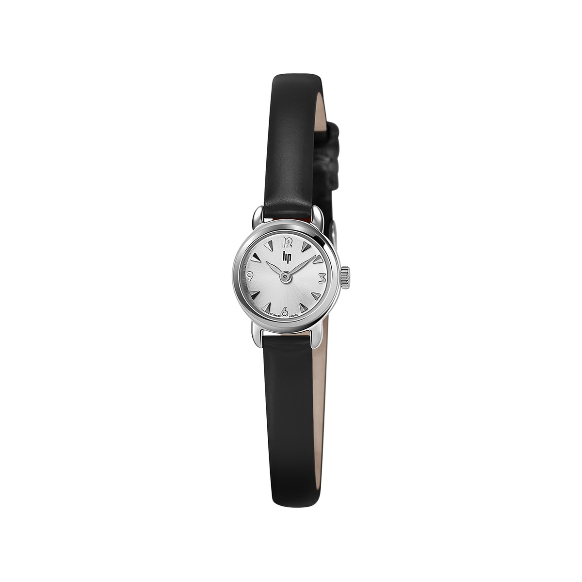 Montre LIP femme analogique, bracelet cuir noir