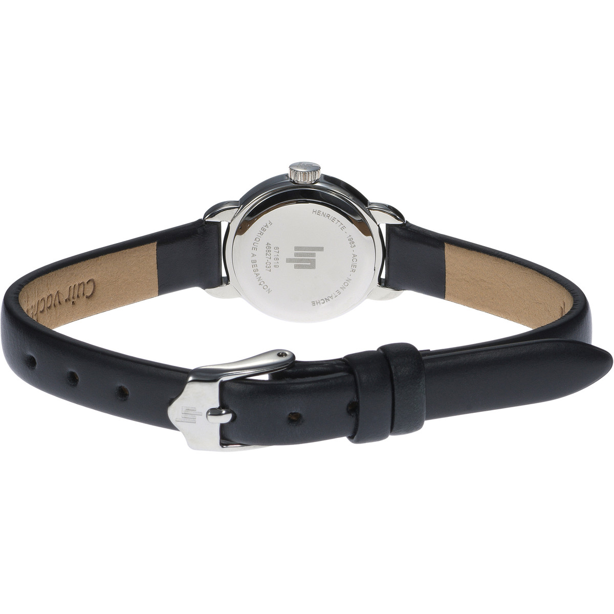 Montre LIP femme analogique, bracelet cuir noir - vue 3