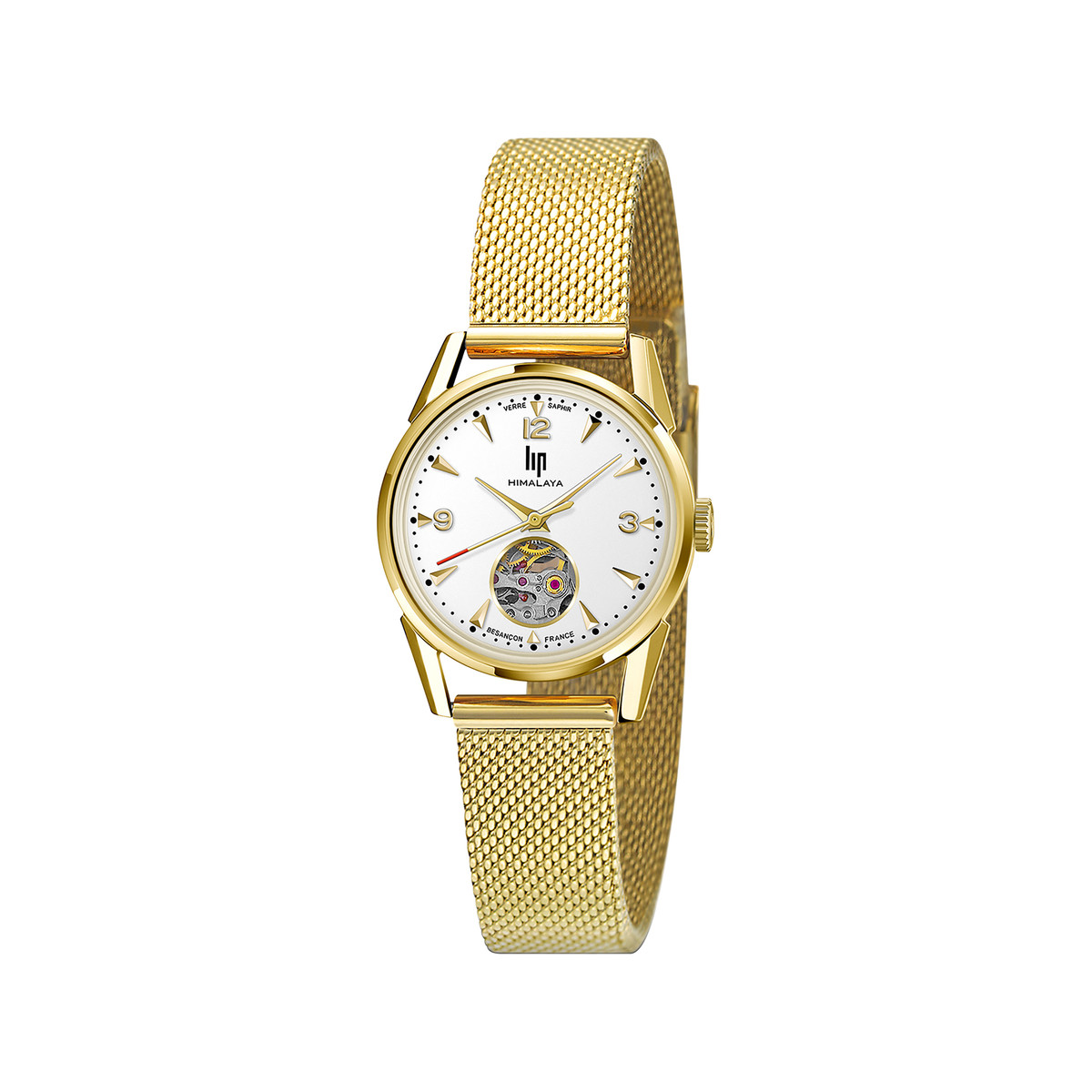 Montre LIP femme automatique, bracelet métal doré