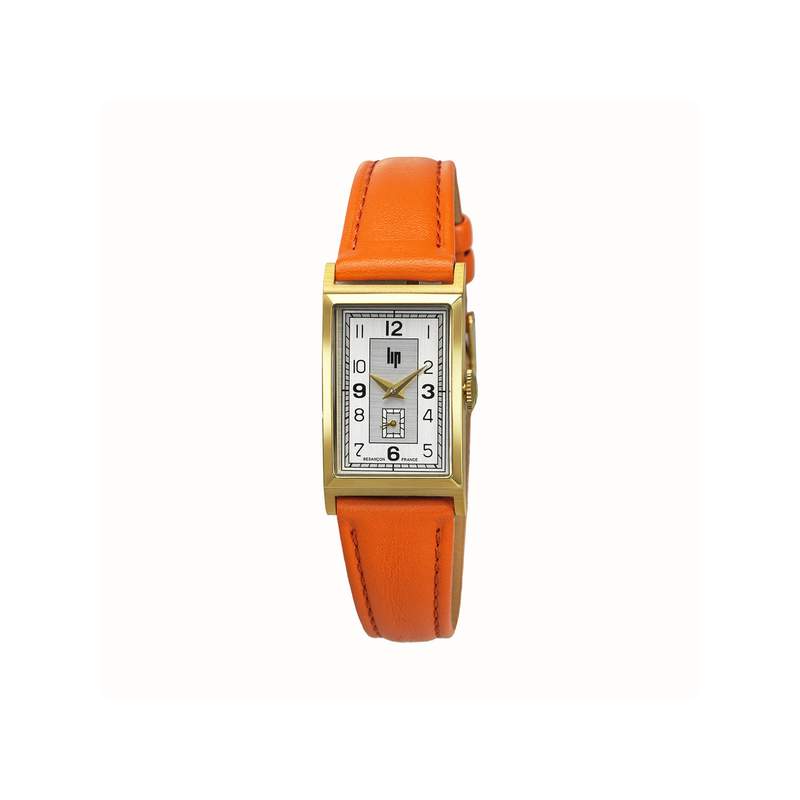 Montre LIP femme analogique, bracelet cuir orange - vue 1