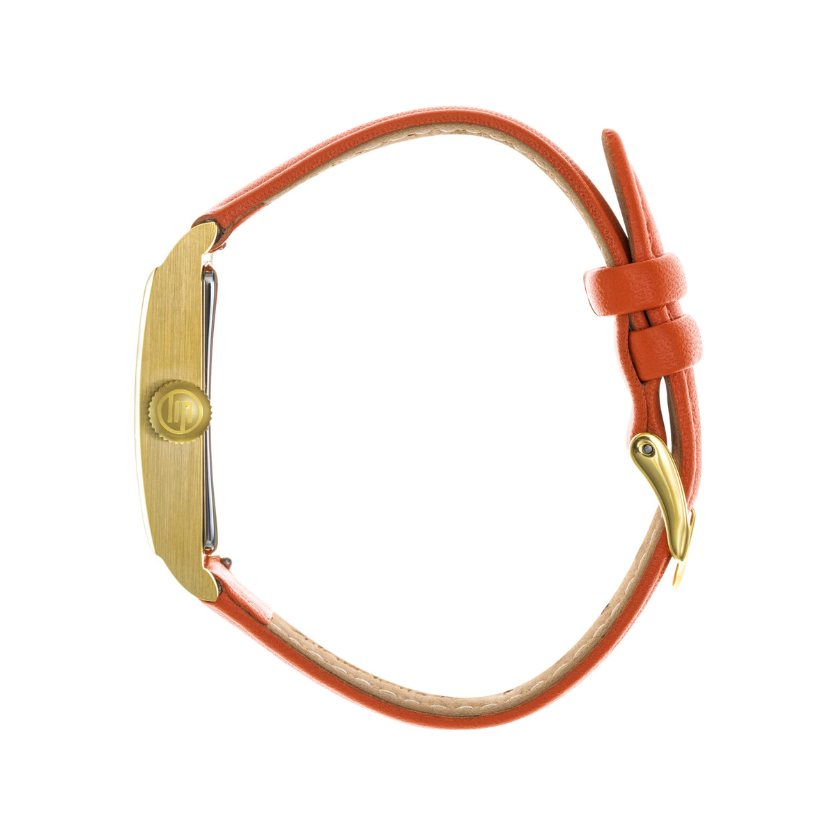 Montre LIP femme analogique, bracelet cuir orange - vue 2