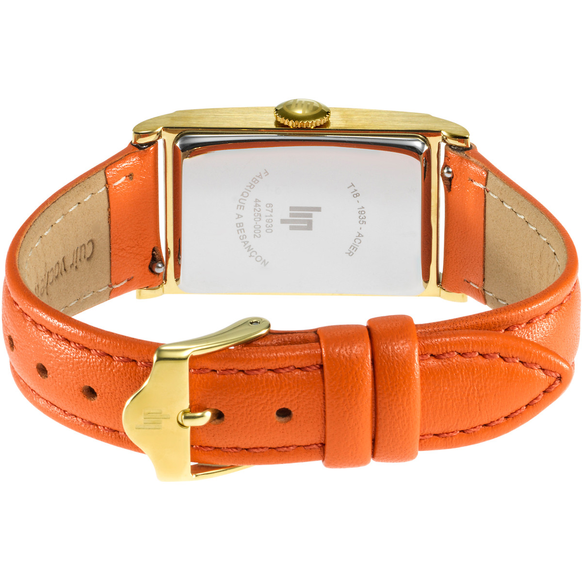 Montre LIP femme analogique, bracelet cuir orange - vue 3