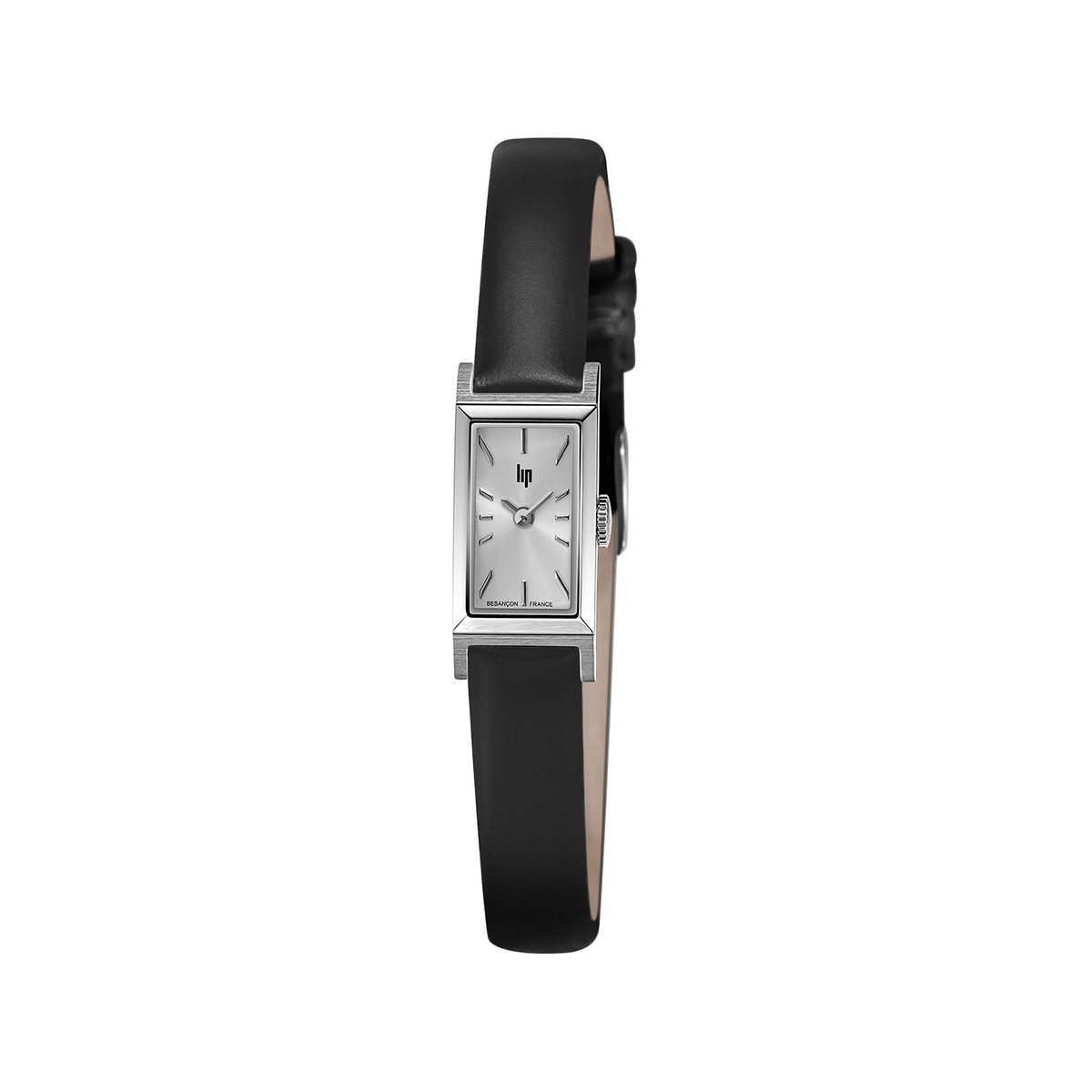 Montre LIP femme analogique, bracelet cuir noir