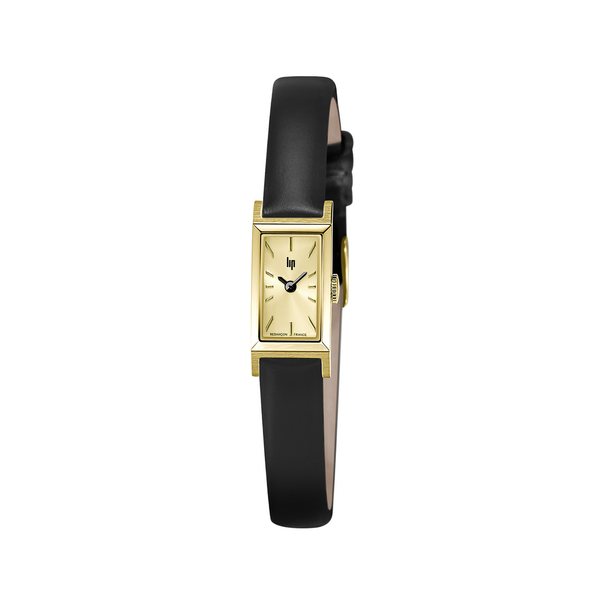 Montre LIP femme analogique, bracelet cuir noir