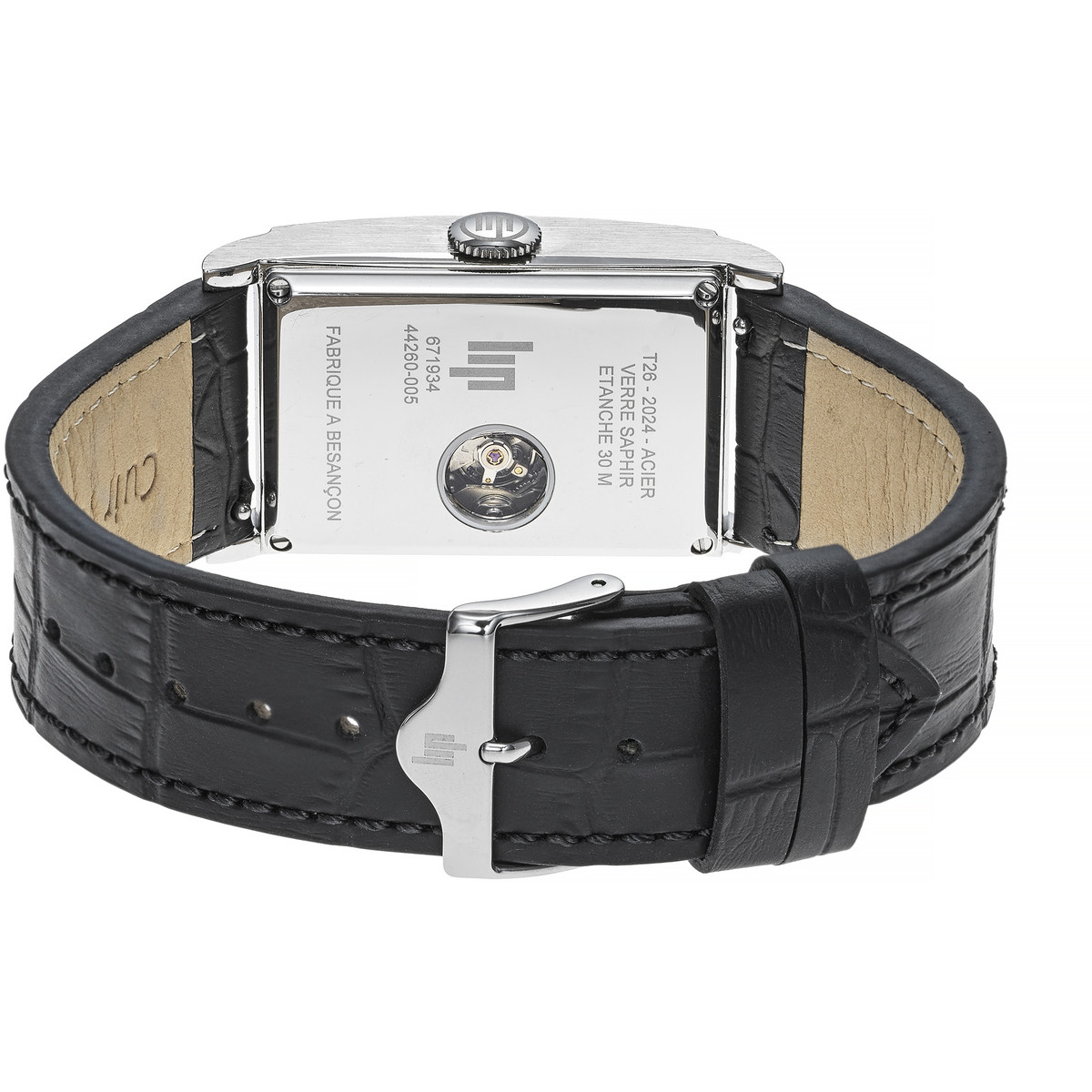 Montre LIP homme automatique, bracelet cuir noir - vue 3