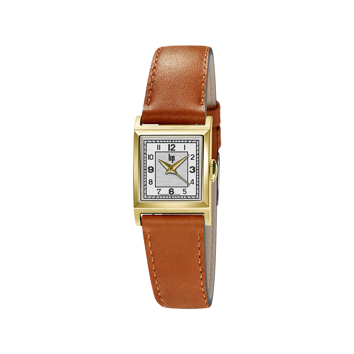 Montre LIP femme analogique, bracelet cuir marron