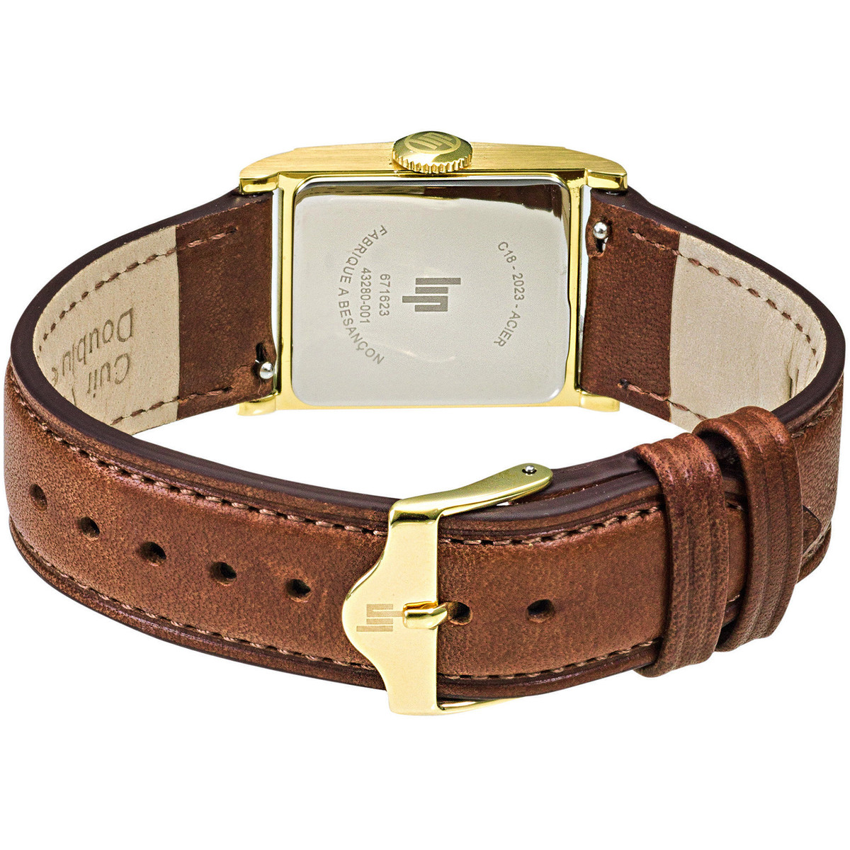 Montre LIP femme analogique, bracelet cuir marron - vue 3