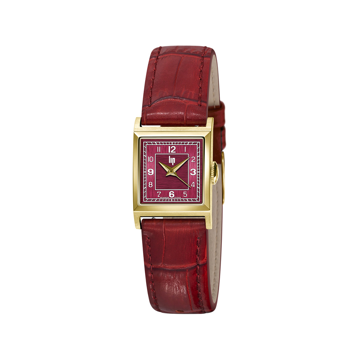 Montre LIP femme analogique, bracelet cuir bordeaux