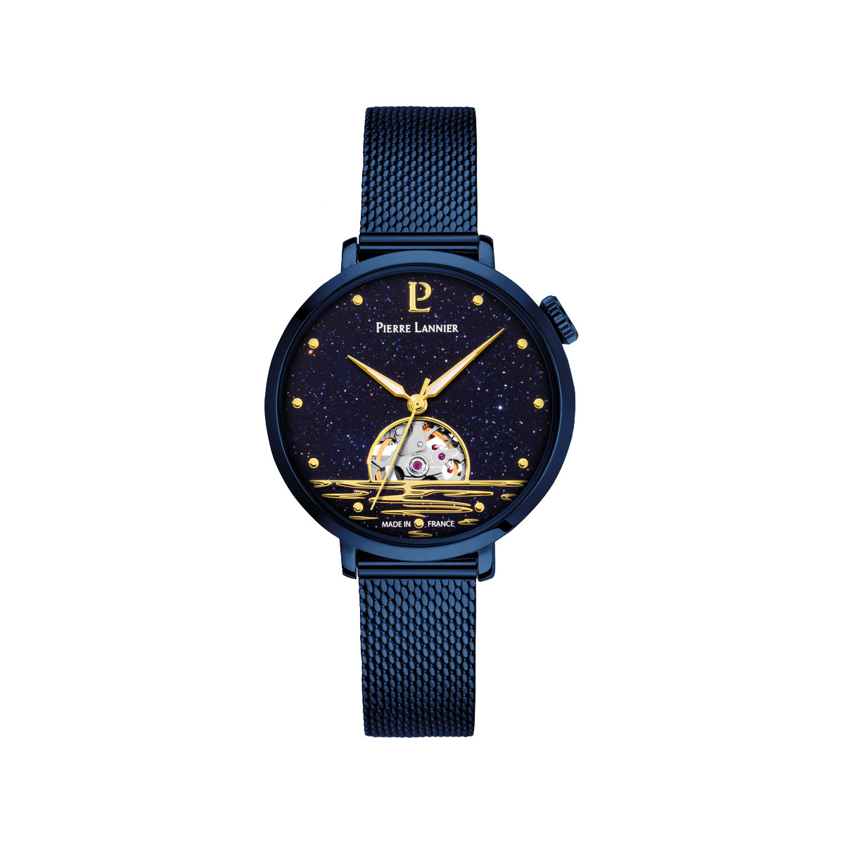 Montre PIERRE LANNIER australe femme automatique, bracelet acier bleu