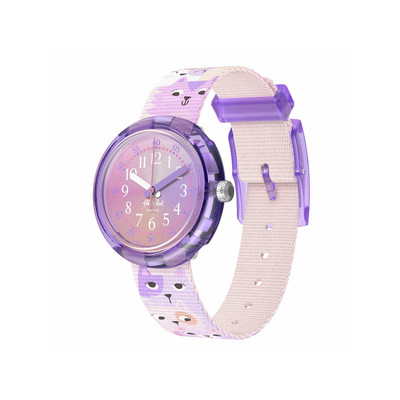 FLIK FLAK CUTIE KITTY children's watch purple dial pink recycled pet bracelet