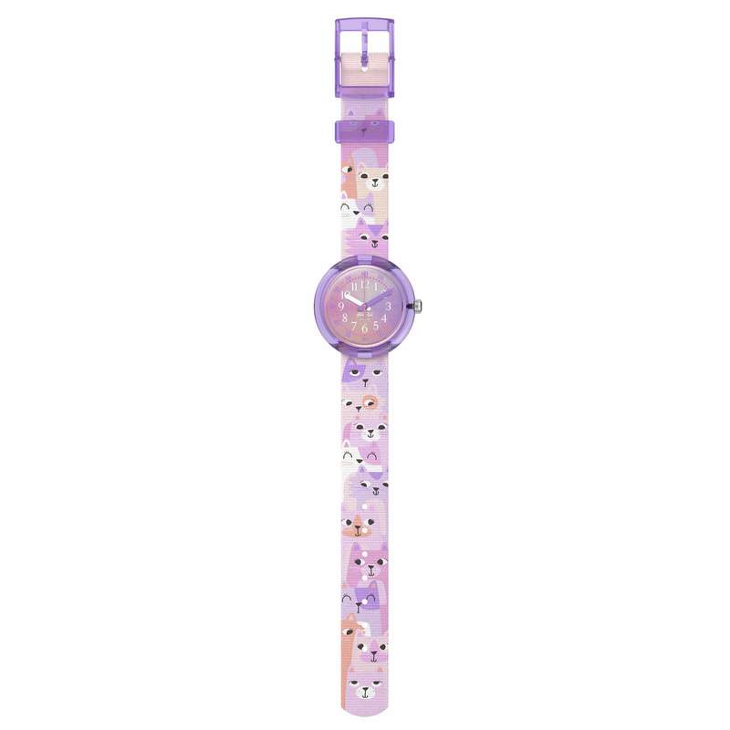 Montre FLIK FLAK CUTIE KITTY enfant cadran violet bracelet pet recycle rose - vue D1