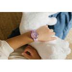 Montre FLIK FLAK CUTIE KITTY enfant cadran violet bracelet pet recycle rose - vue porté 2