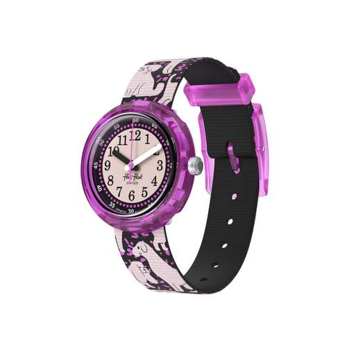 Montre FLIK FLAK WOOF WOOF TIME enfant bracelet pet recycle noir
