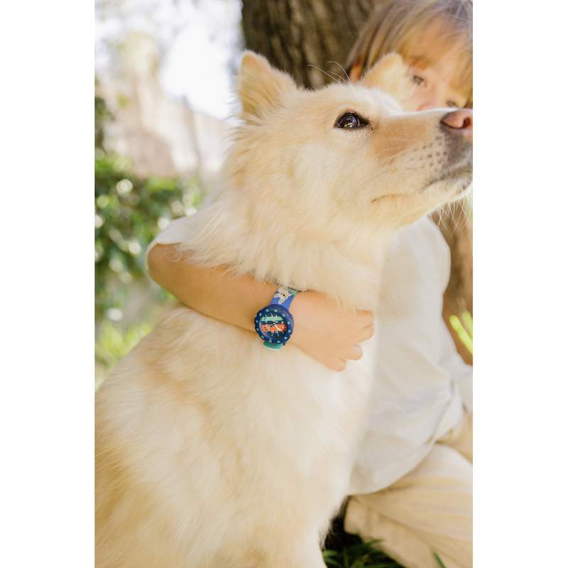 Montre flik flak friends fur-ever enfant bracelet pet recycle bleu - vue porté 2