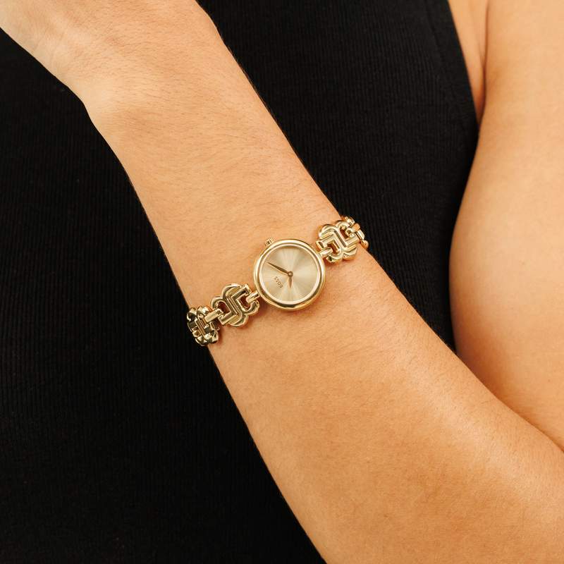 MONTRE BOSS FEMME Double b dressy acier doré - vue porté 1