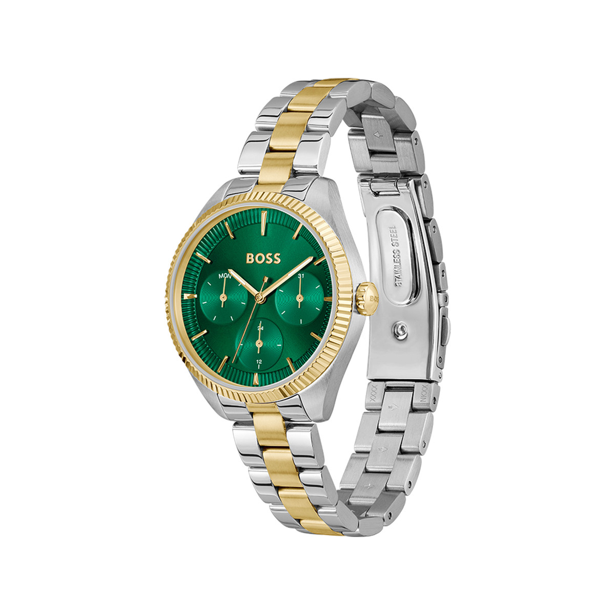 MONTRE BOSS FEMME Sage sport acier bicolore cadran vert - vue 2