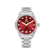 MONTRE TOMMY HILFIGER FEMME Th85 Crystals acier cadran rouge