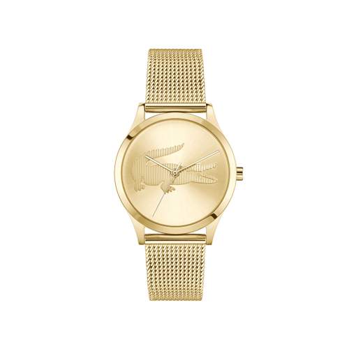 Montre LACOSTE crocodelle femme Acier doré jaune bracelet maille milanaise