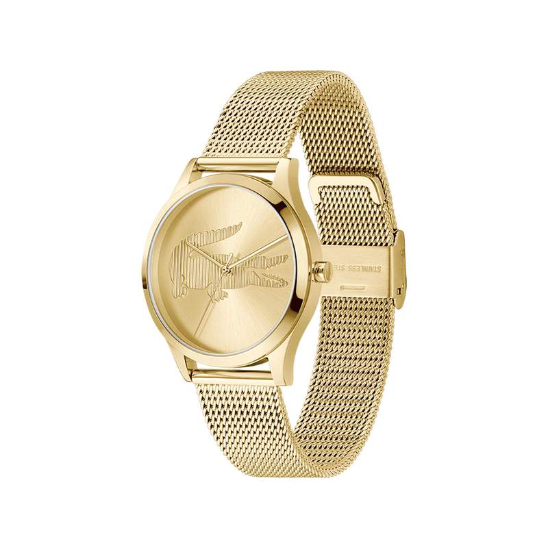 Montre LACOSTE crocodelle femme Acier doré jaune bracelet maille milanaise - vue 2