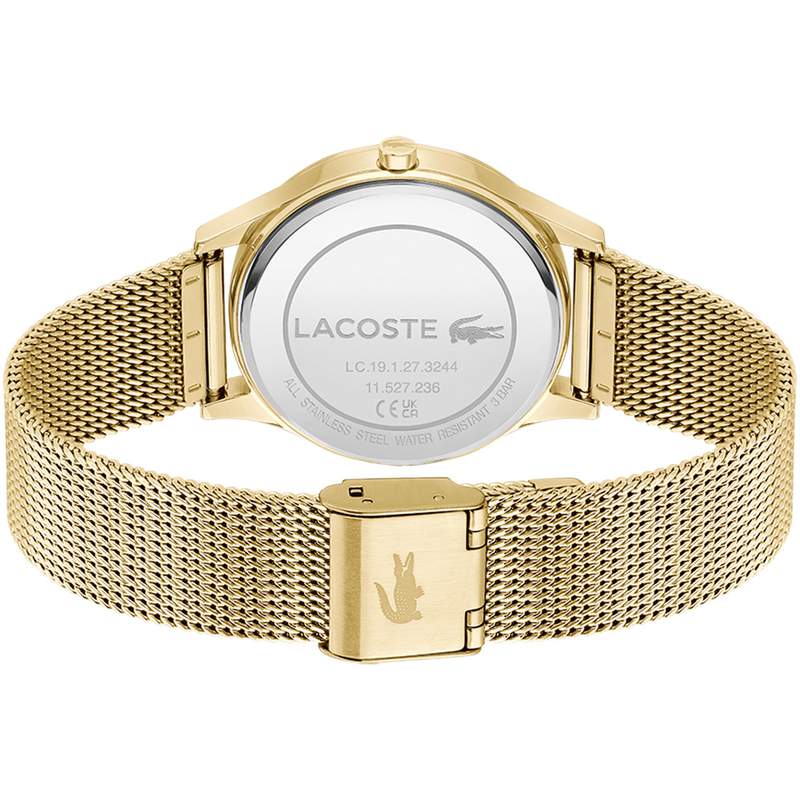 Montre LACOSTE crocodelle femme Acier doré jaune bracelet maille milanaise - vue 3