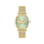 Montre LACOSTE crocodelle femme Acier doré jaune cadran vert bracelet maille milanaise - vue 1
